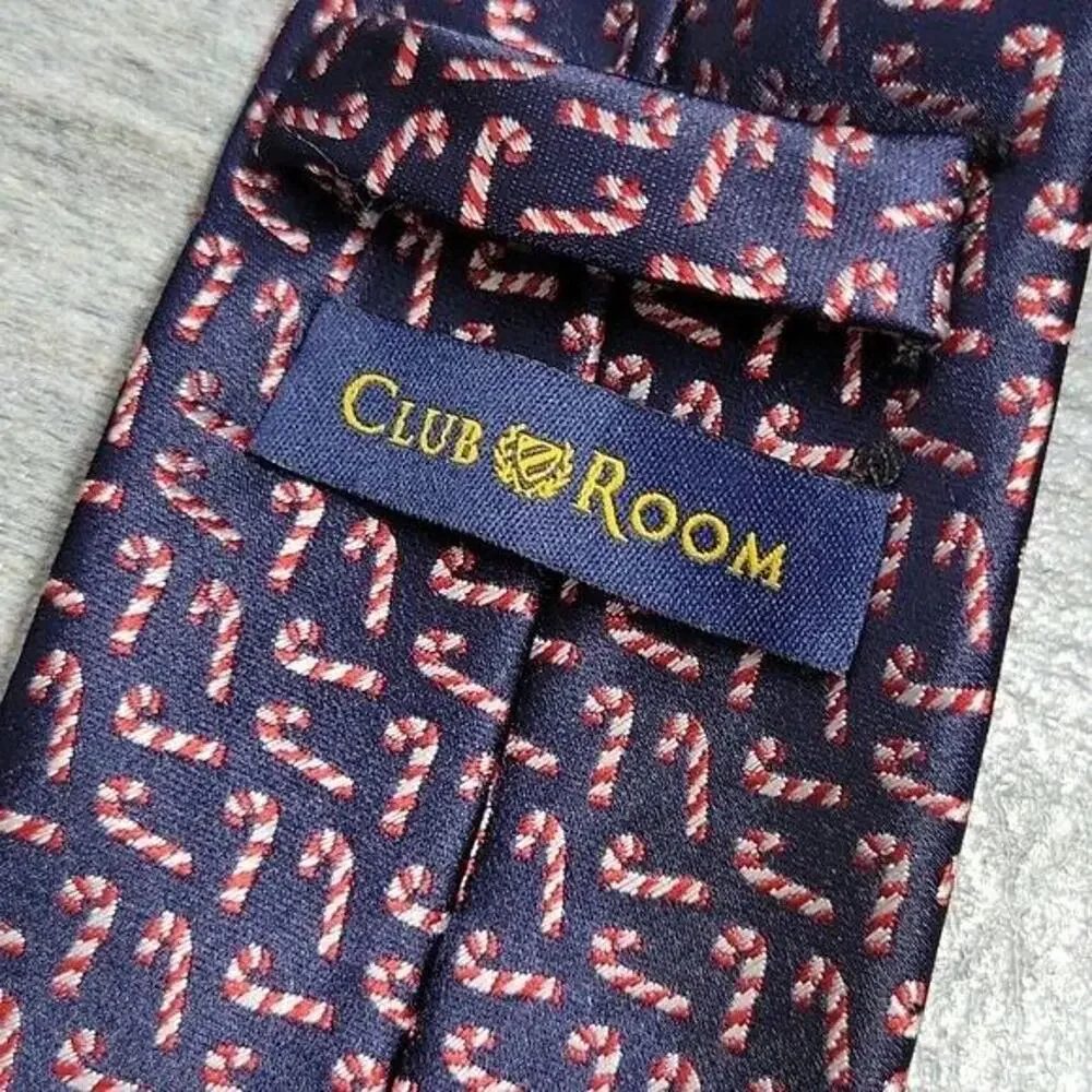 Club Room Navy Blue Christmas Candy Cane Printed Men's Necktie